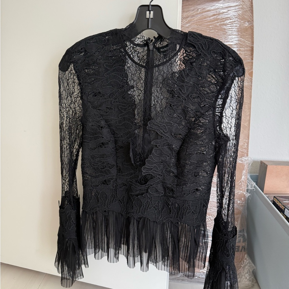 Bardot REVOLVE Black Embellished Lace Blouse